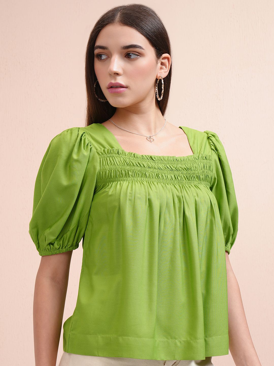 Tokyo Talkies Women Puff Short Sleeves Smocked Top