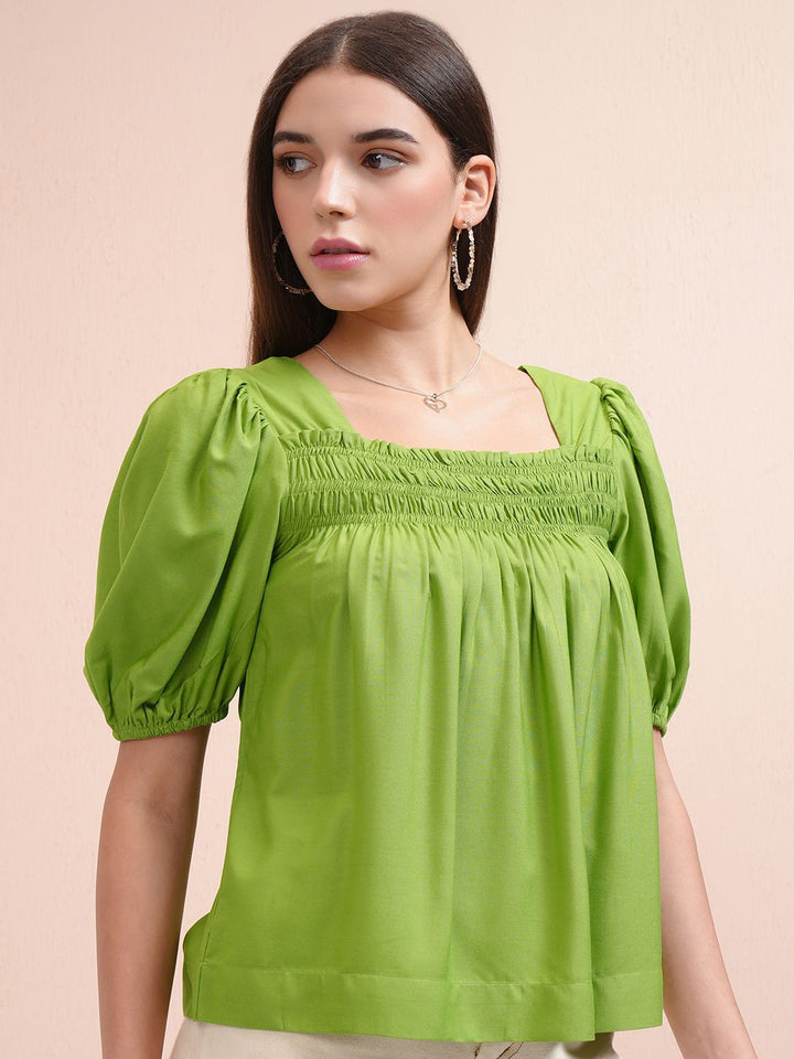 Tokyo Talkies Women Puff Short Sleeves Smocked Top