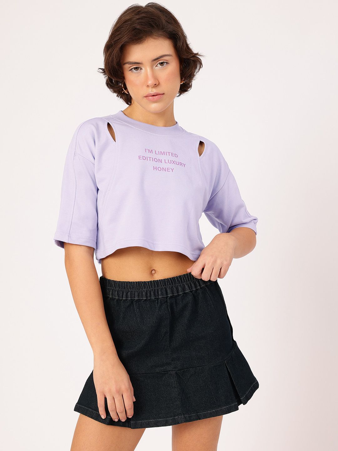 DressBerry Cut Out Detail Printed Boxy Sweatshirt