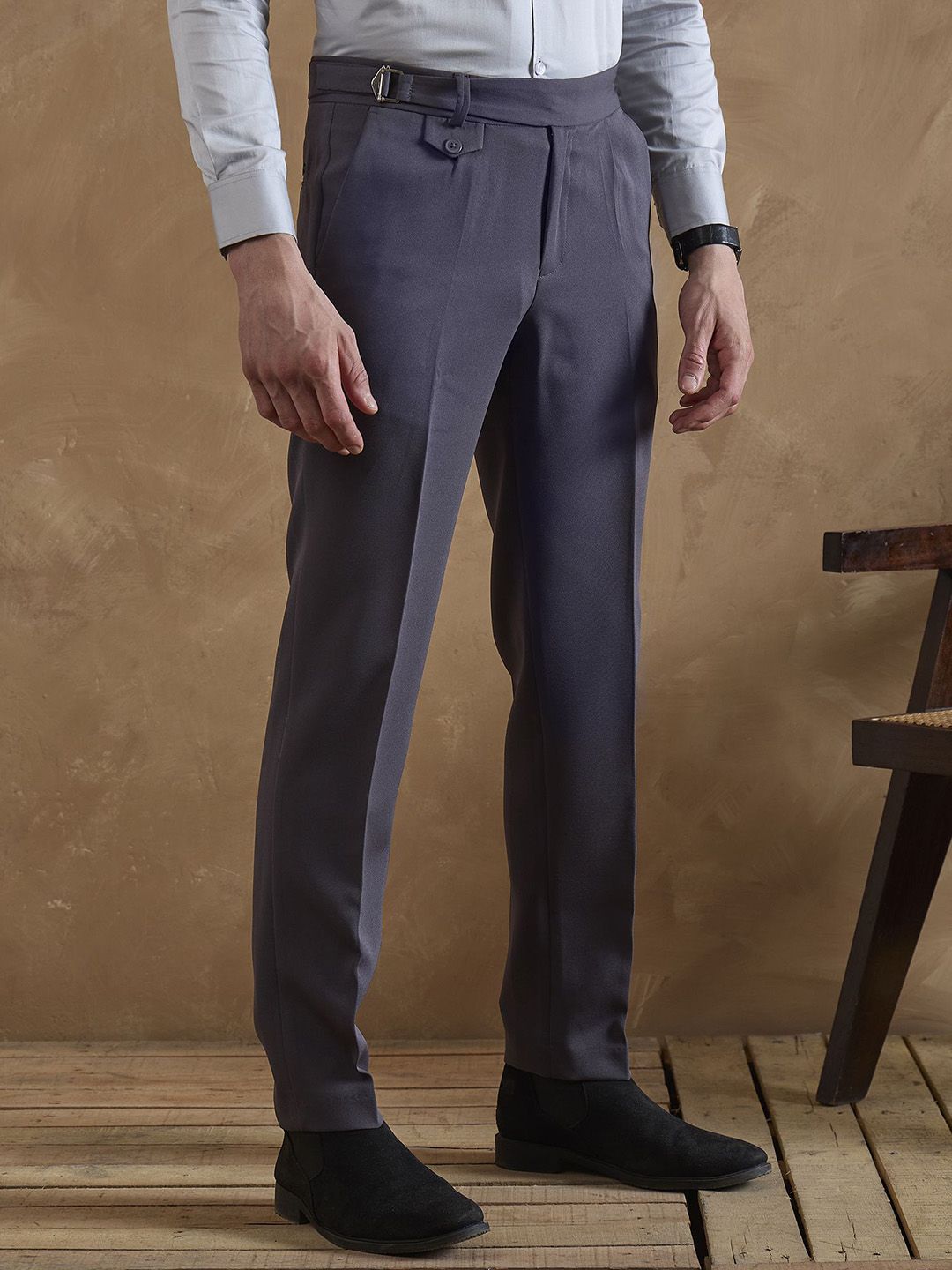 DENNISON Men Relaxed Mid-Rise Easy Wash Pleated Chinos Trousers
