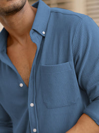 Powerlook Men Textured Spread Collar Cotton Casual Shirt