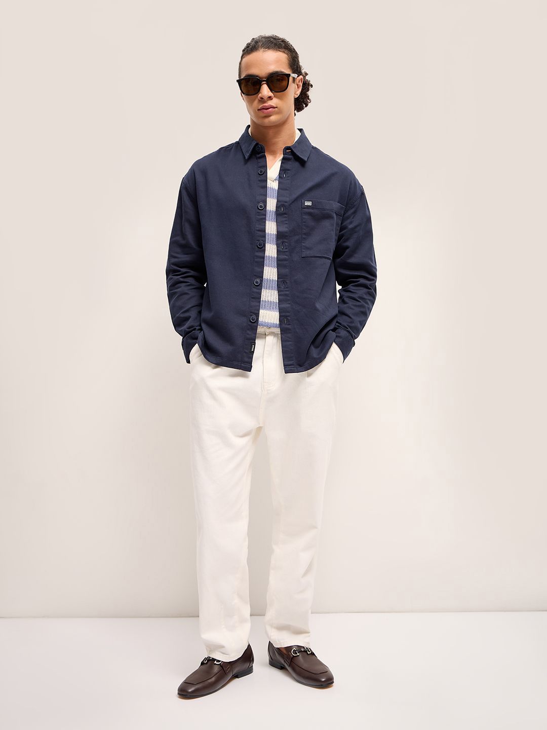 THE BEAR HOUSE Men Solid Spread Collar Oversized Shirt
