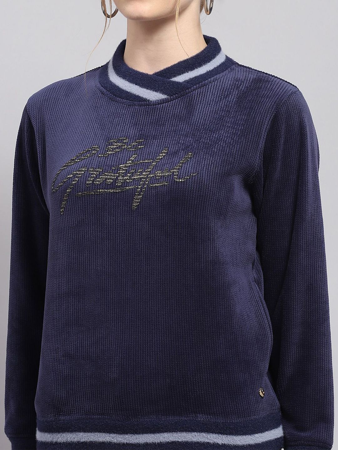 Wanita monte carlo dicetak sweatshirt pullover leher tinggi