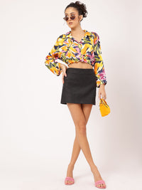 DressBerry Delicate Dance Satin Floral Print Slit Sleeve Top