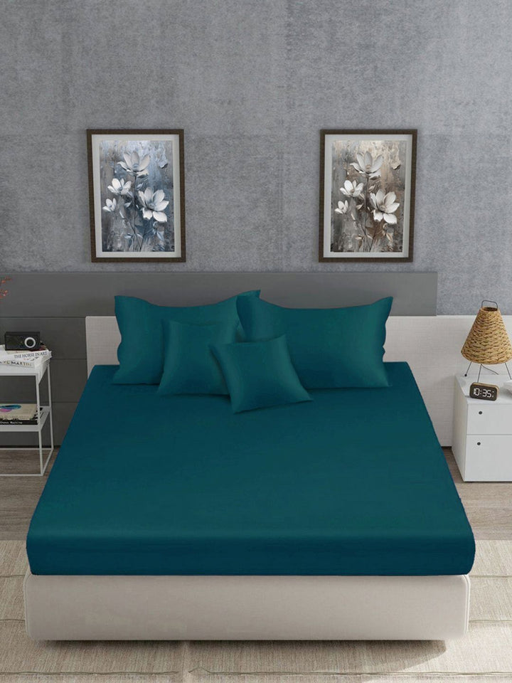 Myntra Elegant Homes Teal 400 TC Cadar dengan 2 Sarung Bantal