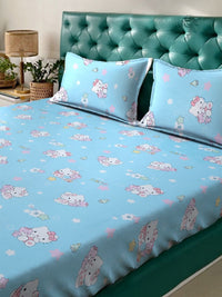 Myntra Elegant Homes Biru Watak Kartun Kapas Tulen 400 TC Dilengkapi Cadar King Superfine dengan 2 Sarung Bantal-89 x 98 inci