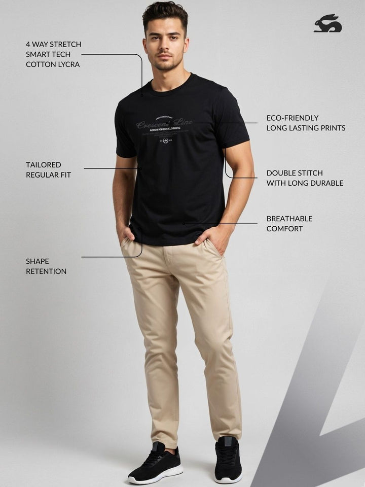 ADRO Typography Printed Short Sleeves Cotton Regular Fit T-shirt