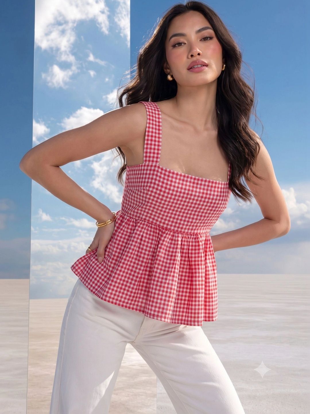 Mamicha Checked Peplum Top