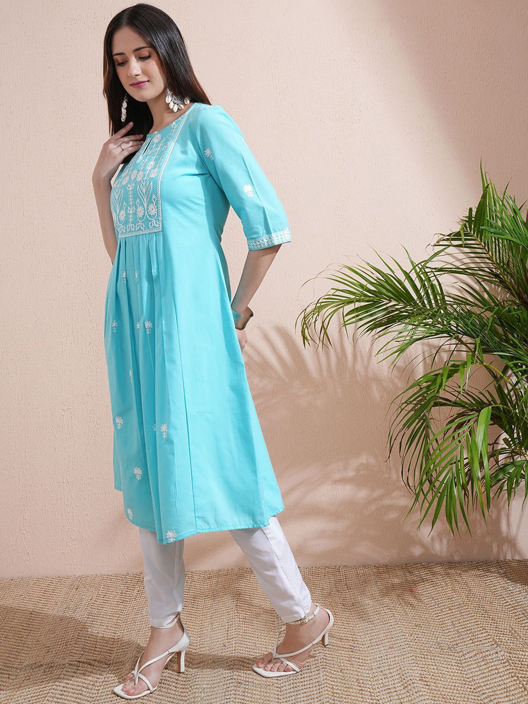 Vishudh Floral Embroidered Cotton A Line Kurta