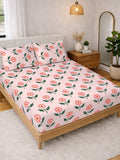 KLOTTHE Pink Floral Printed 300 TC King Bedsheets