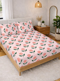 KLOTTHE Pink Floral Printed 300 TC King Bedsheets