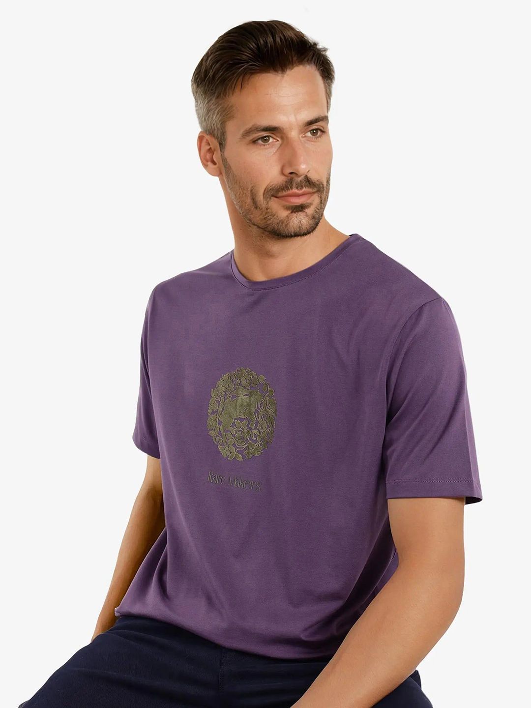 RARE RABBIT Men Typography Printed Round Neck Cotton T-shirt
