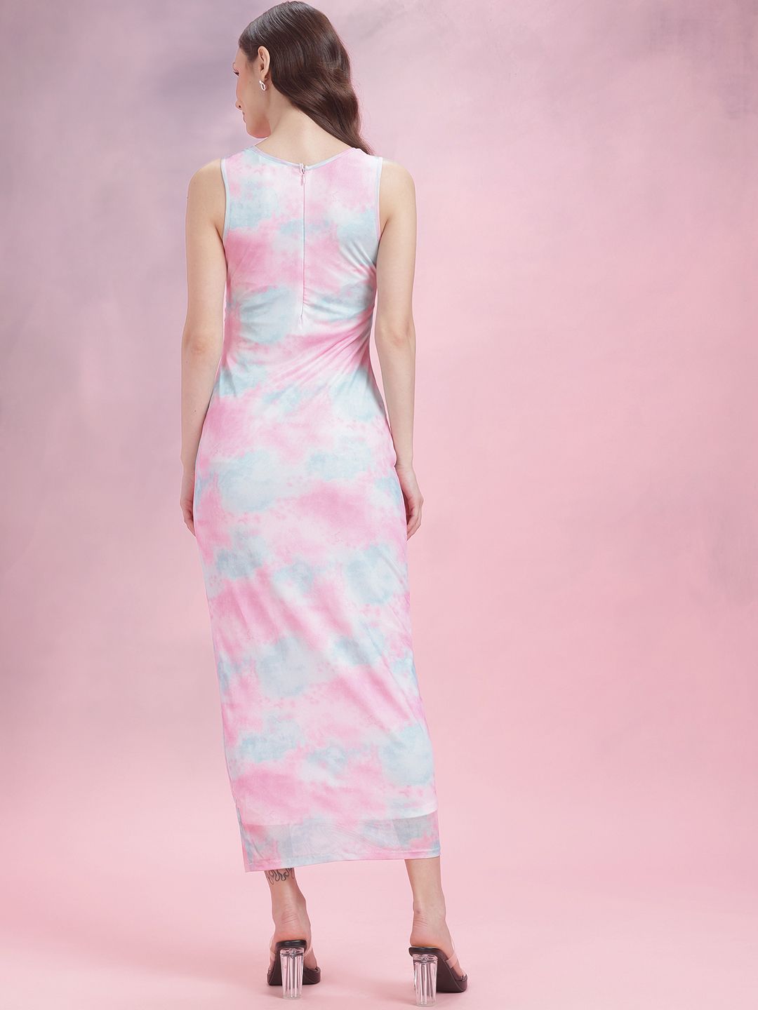 DressBerry Ruched Dyed Mesh Maxi Dress
