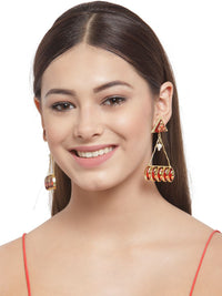 Anouk Red Gold-Plated Pearls Beaded Triangular Drop Earrings