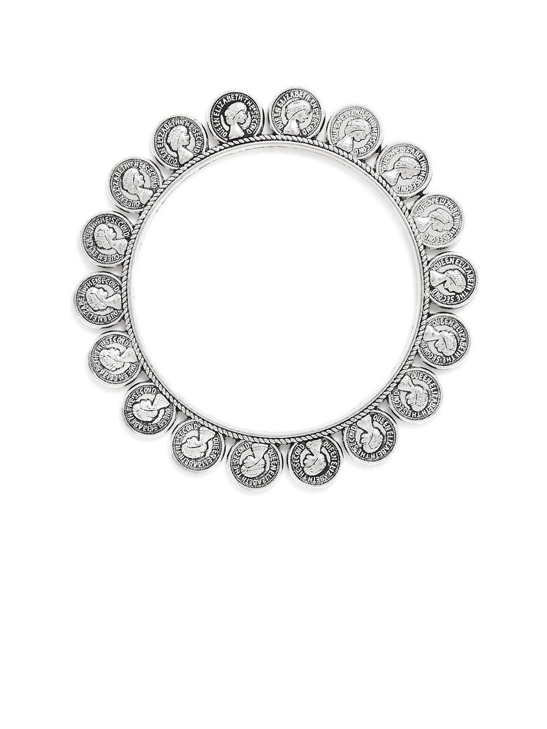 Anouk Set Of 2 Silver-Plated Oxidised Bangles