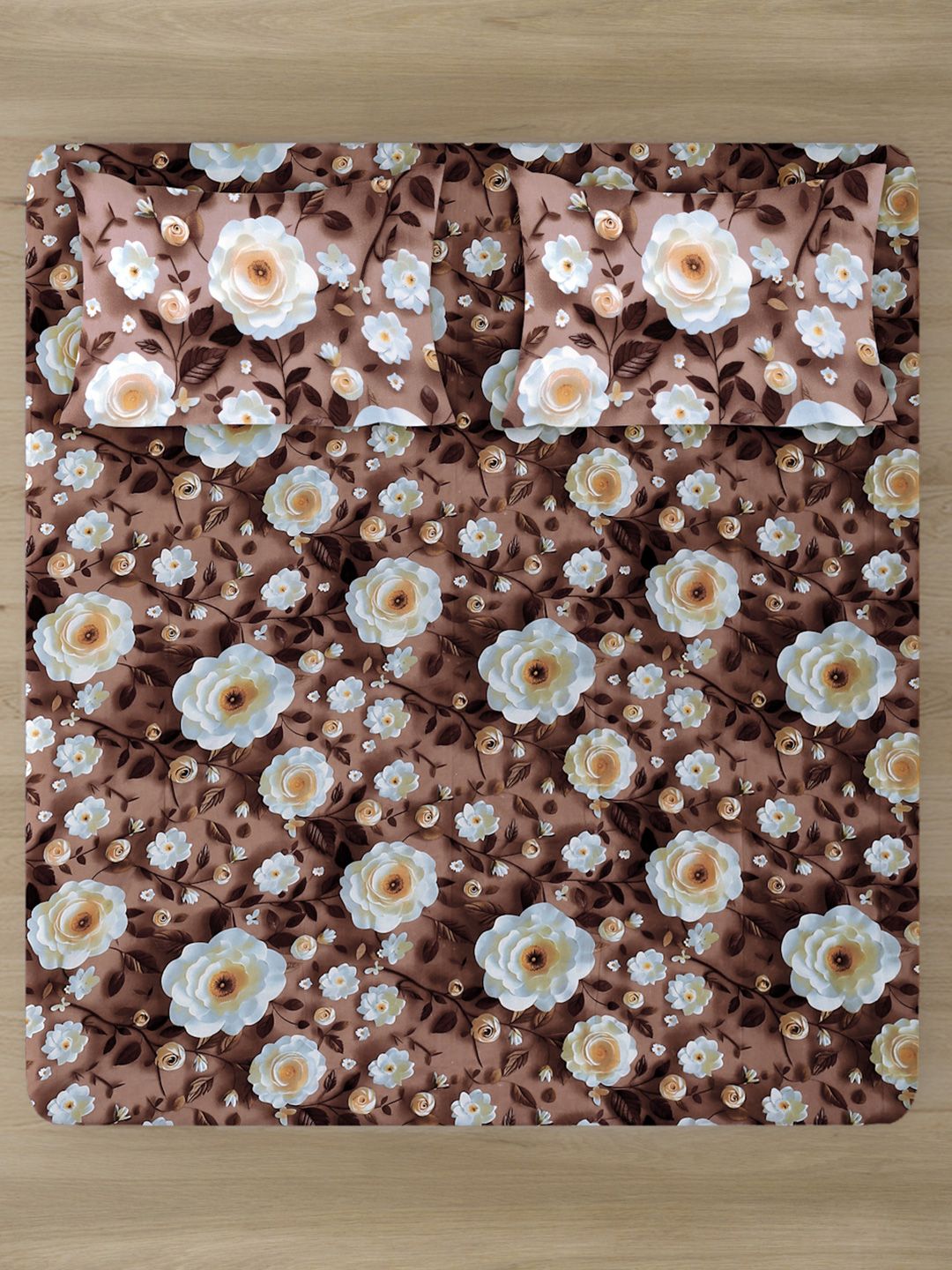 KLOTTHE Coklat Dilengkapi Bunga 300TC King Superfine Cadar 7D & 2 Sarung Bantal-2.50mx2.25m