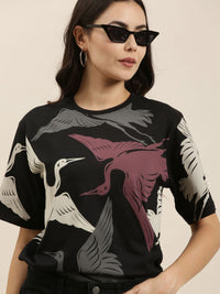 Difference of Opinion Women Conversational Printed Round Neck Cotton Oversized T-Shirt