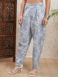 Vishudh Grey Floral Embroidered Round Neck Straight Kurta & Trousers With Dupatta
