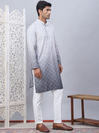 Jompers Ombre Printed Mandarin Collar Sequinned Straight Kurta With Pyjamas