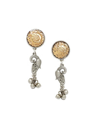KARATCART Silver-Plated Red Stones Studded Oxidised Peacock Design Hasli Jewellery Set