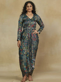 Mamicha Ethnic Motifs Print Satin Maxi Dress