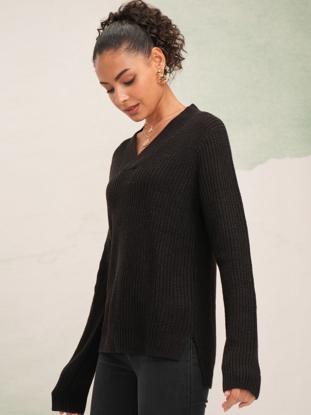 Tokyo Talkies Women Striped Knitted Pullover Sweater