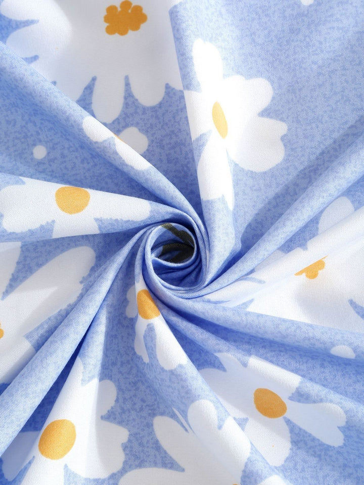 Aura Blue Floral Polycotton 300 TC King Fine Bedsheet with 2 Pillow Covers-98 x 89 inches