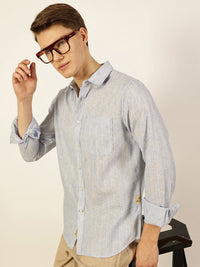 Thomas Scott Men Premium Striped Linen Blend Slim Fit Casual Shirt