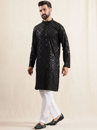 Anouk Embroidered Sequnnied Pure Cotton Straight Kurta With Pyjamas & Nehru Jacket