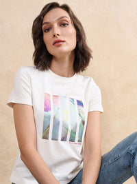 Rareism Wanita Grafik T-Shirt Leher Pusingan Dicetak
