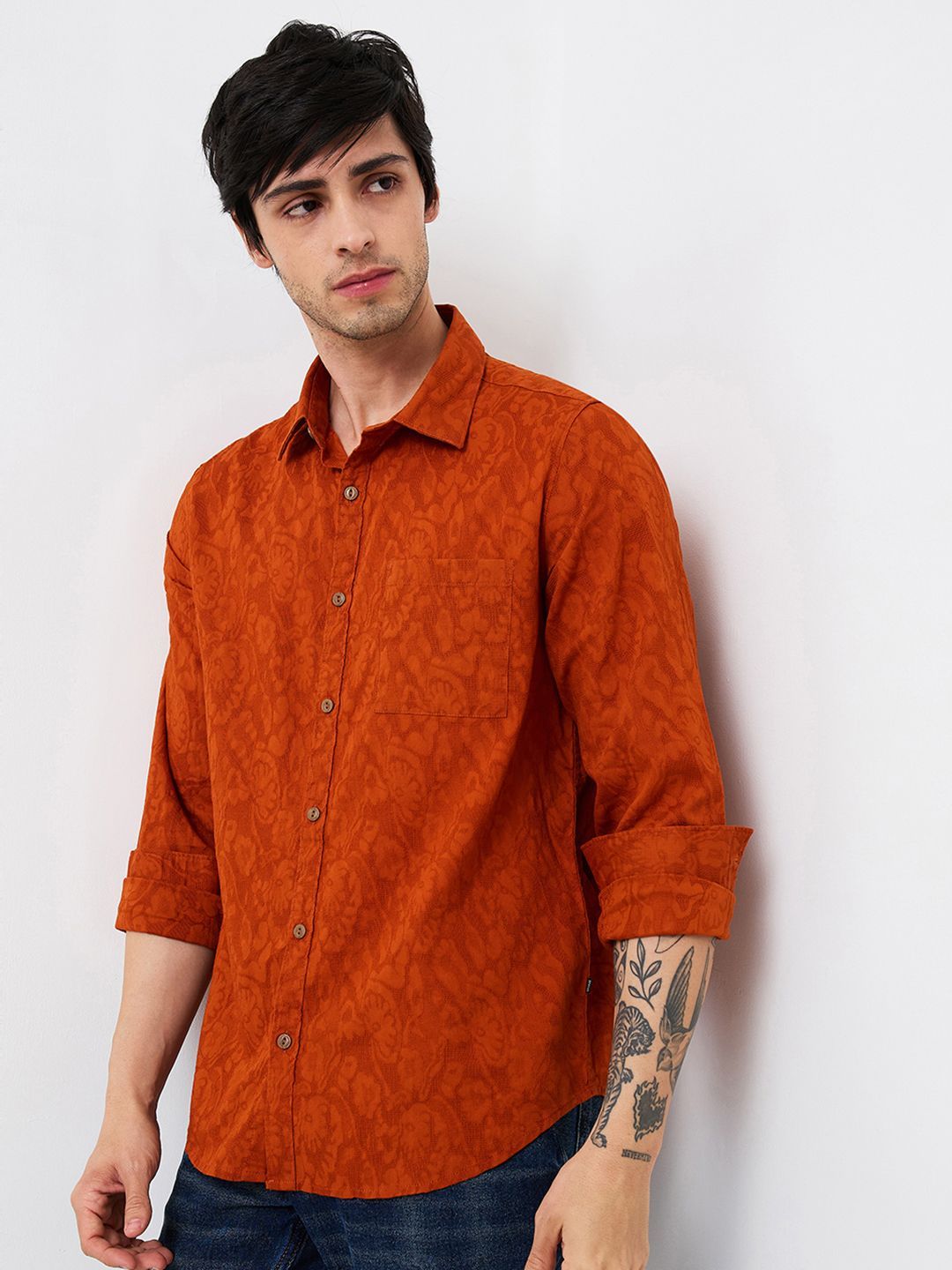 SPYKAR Men Spread Collar Floral Printed Cotton Casual Shirt