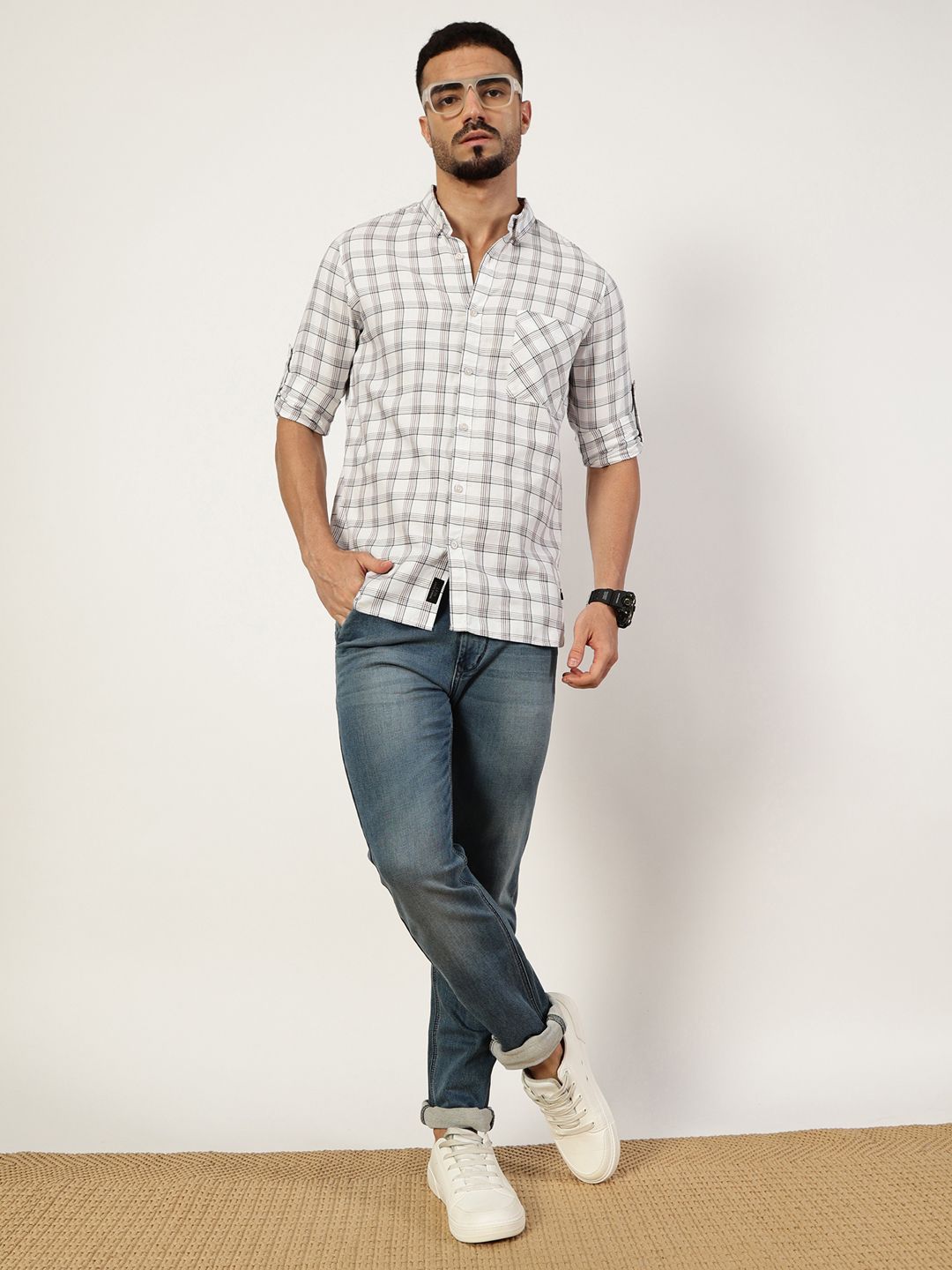 Thomas Scott Men Premium Slim Fit Opaque Checked Casual Shirt