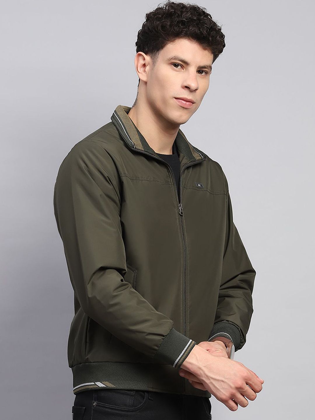 Monte Carlo Men Mock Collar Solid Casual Bomber Jacket