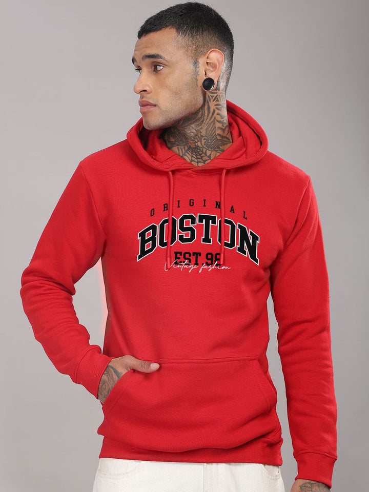 ADRO Men Typography Printed Hood Cotton Pullover Ribbed Sweatshirt