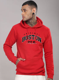 ADRO Men Typography Printed Hood Cotton Pullover Ribbed Sweatshirt