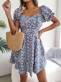 all about you Floral Print Sweatheart Neck Puff Sleeve Fit & Flare Mini Dress
