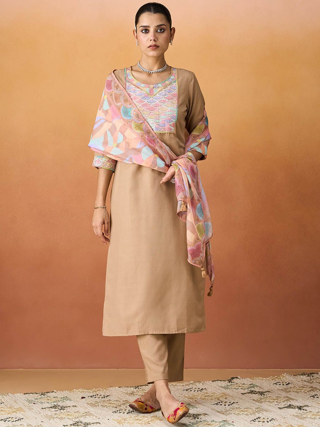 KALINI Women Ethnic Motifs Embroidered Regular Sequinned Kurta with Trousers & With Dupatta