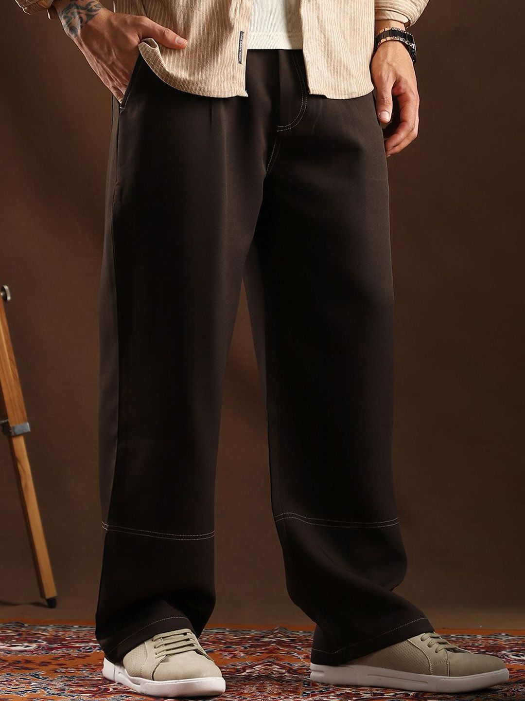 Campus Sutra Men Comfort Relaxed Fit Cotton Trousers