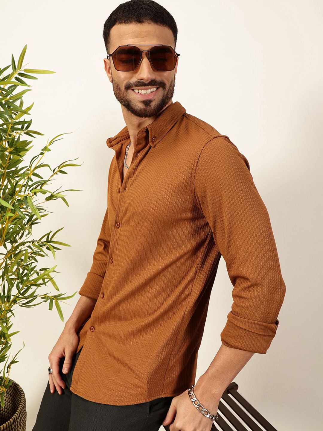 Thomas Scott 
Men Premium Slim Fit Vertical Stripes Textured Casual Shirt
