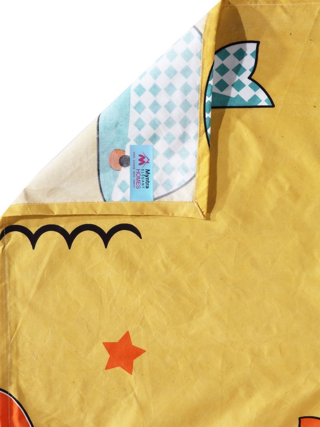 Myntra Elegant Homes Yellow & Blue Printed 300 TC Single Bedsheet Set 2.2 m x 1.5 m