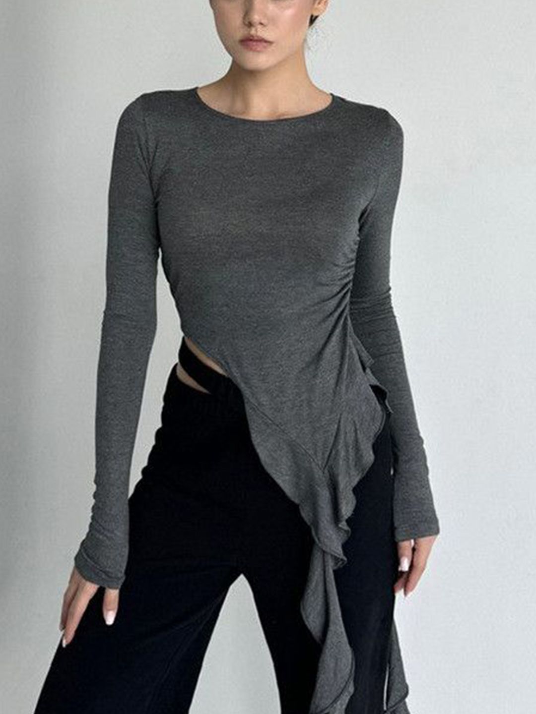 DressBerry Women Ruffles Detailed Longline Fitted Top
