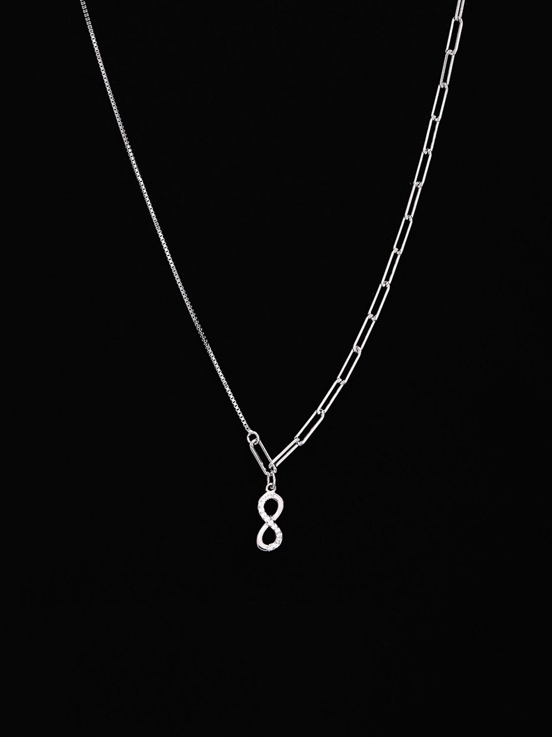 PANASH 925 Sterling Silver Rhodium-Plated Cubic Zirconia-Studded Classic Necklace