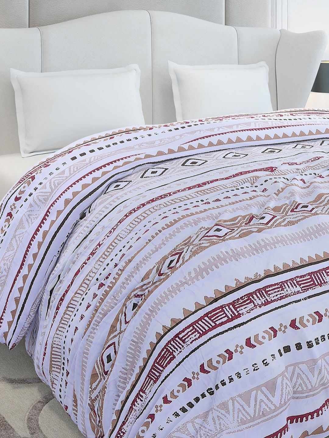 Monte Carlo White & Brown Ethnic Motifs Mild Winter 210 GSM Double Bed Duvet