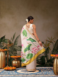 Silk Land Onam Special Floral Printed Kasavu Silk Saree