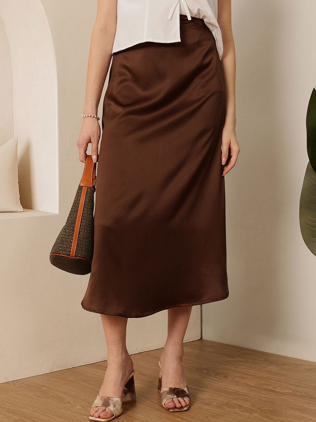 Jalan 9 A-line Midi Satin Skirt
