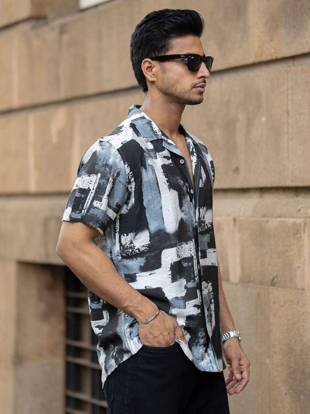 Powerlook Men Regular Fit Abstract Printed Cuban Collar Casual Shirt
