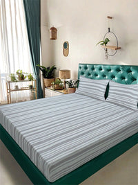 Myntra Elegant Homes Grey Striped 300 TC King Double Bedsheet with 2 Pillow Covers