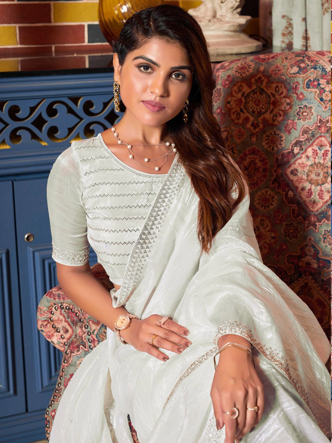 Saree mall Embellished Beads and Stones Pure Silk Sarees