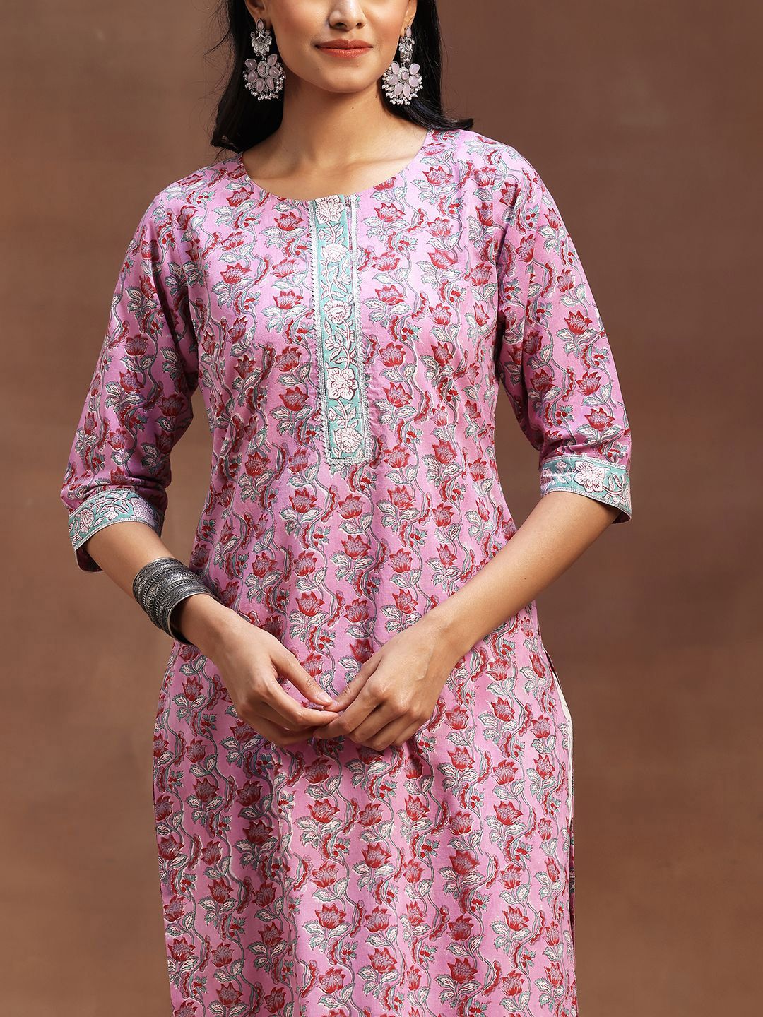 Libas Printed Regular Gotta Patti Pure Cotton Straight Kurta with Trousers & Dupatta