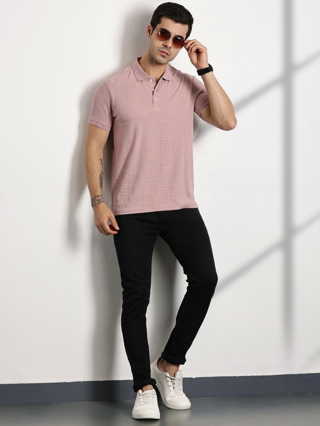 Thomas Scott Men Textured Polo Collar Regular Fit T-shirt